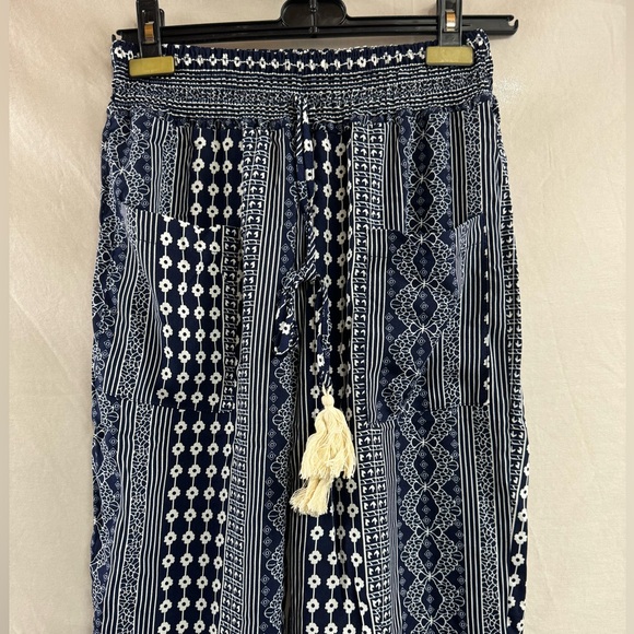 Boho Striped Print Pants With Pockets Navy Blue - Picture 7 of 9